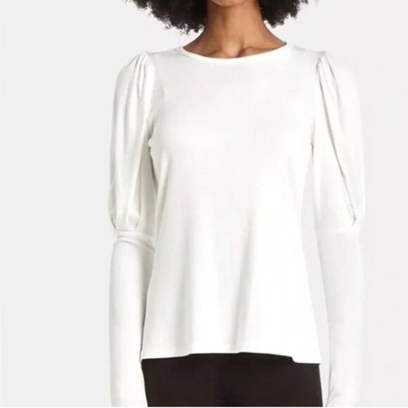 Veronica Beard white ribbed puff long sleeve top